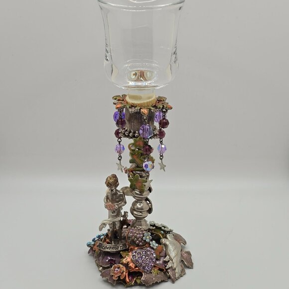 Vintage Kirks Folly Silver Enamel Jeweled Forget Me Not Votive Candle Holder Set - Picture 2 of 15